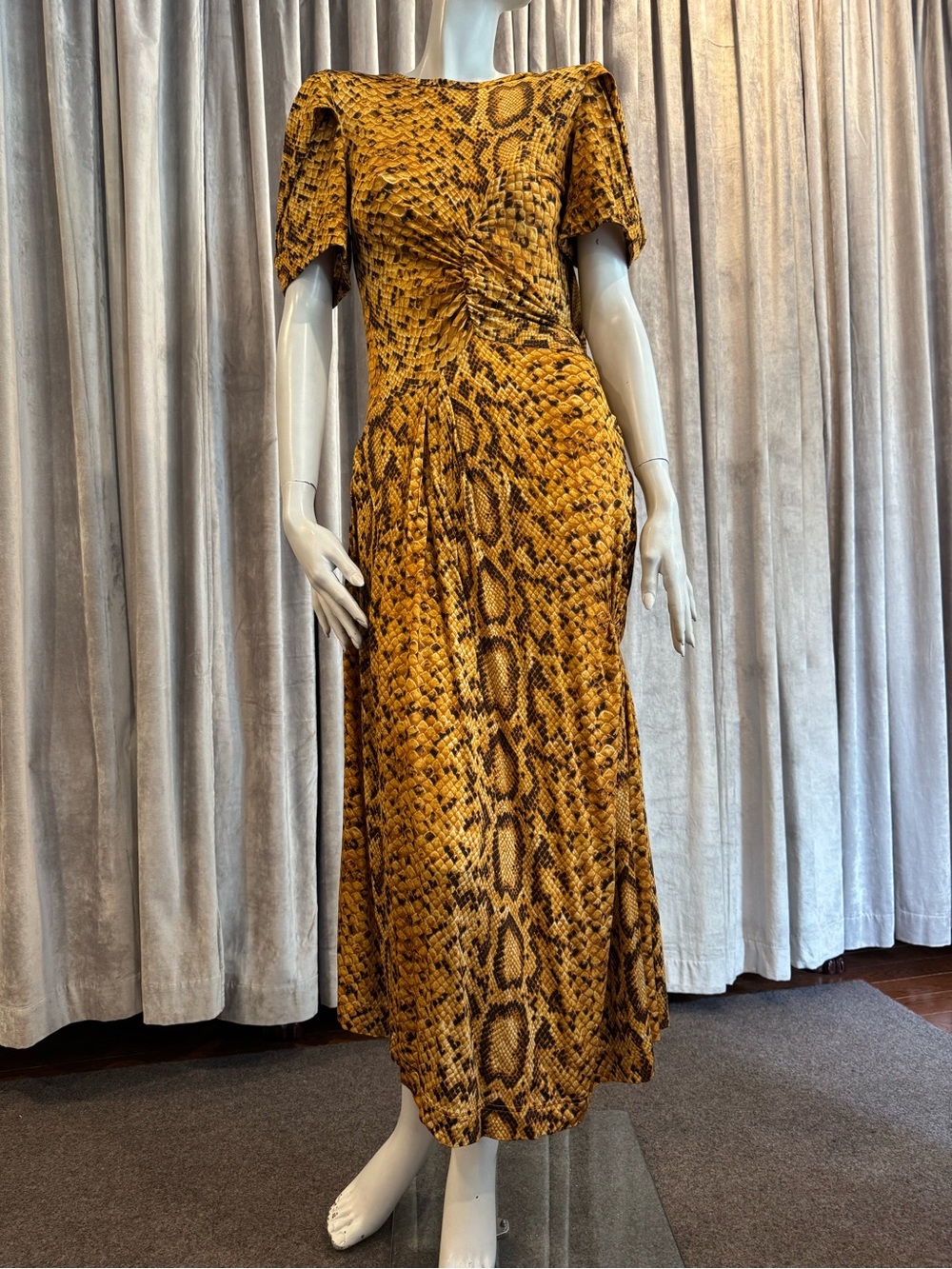 Preen by Thornton Bregazzi Mustard Snake-Print Maxi Dress